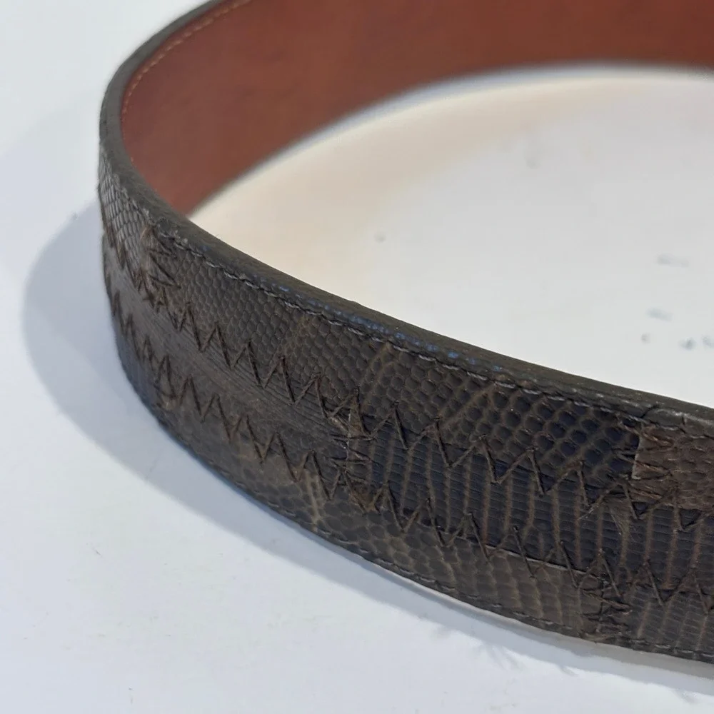 Tony Lama 20547B Mens Brown Lizard Skin Inlay Leather Western Belt Size 30 USA